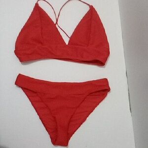 Revamped red 2 piece bathing suit